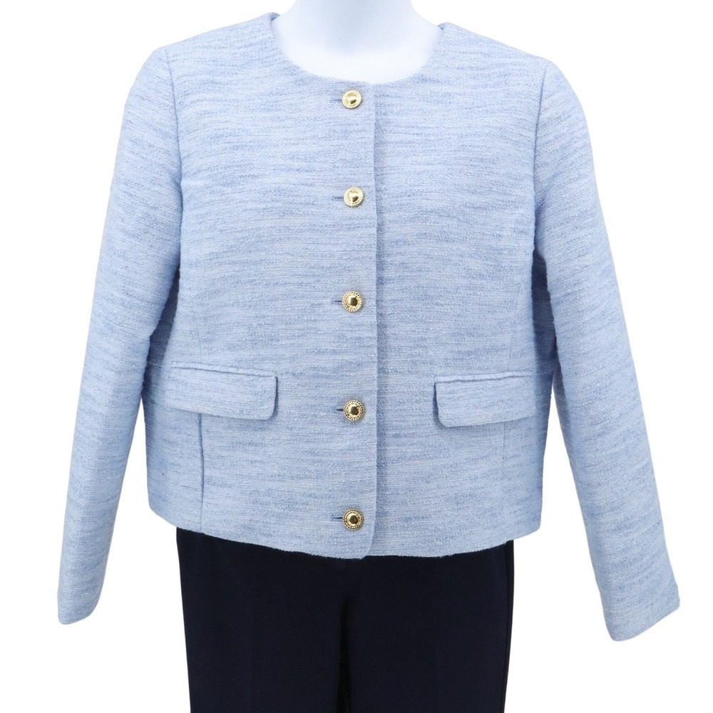 NWT J.Crew Textured Tweed Lady Jacket Blue Gold Button Blazer Size 16 - Picture 2 of 8